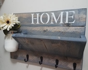 Mail Holder, Key rack, Rustic Home Decor, Farmhouse Decor, Home Sign,  Mail Holder,  Rustic Decor, House warming, Hostess gift, Coat rack,