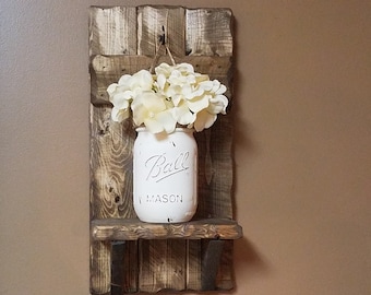 Rustic shelf, Cottage decor, Mason Jar vase, Sconces, Farmhouse Decor, Rustic Decor,  Rustic Sconces, Rustic Shelf, Mason Jar ,cabin decor