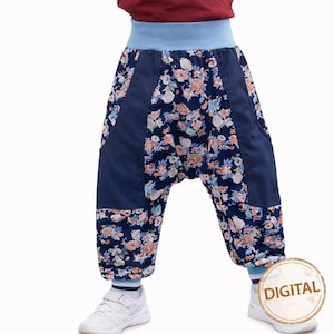 Cartamodello per pantaloni harem per bambini (taglie 50-128) | Cucire pantaloni harem | Istruzioni di cucito in PDF | Principiante