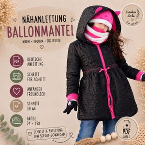 Schnittmuster Kinder Mantel 74–158 | Ballonmantel nähen | Nähanleitung PDF | A4 | Kinderjacke selber nähen