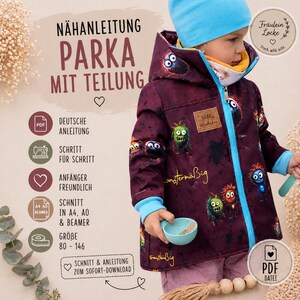 Schnittmuster Kinder Parka 80–146 | Nähanleitung PDF | Kapuze, Taschen, Knopfleiste | A4, A0 & Beamer | Kinderjacke nähen