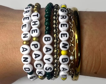 Green Bay Packers Beaded Bracelet, Sports Fan Gift