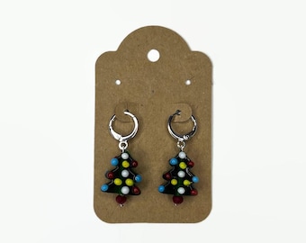 Glass Christmas Tree Dangle Earrings, Holiday Jewelry