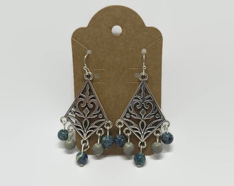 Diamond Shaped Chandelier Style Dangle Earrings