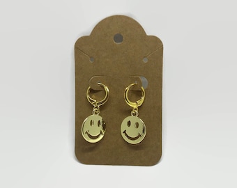 Smiley Face Huggie Dangle Earrings