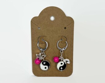 Yin Yang Huggie Dangle Earrings