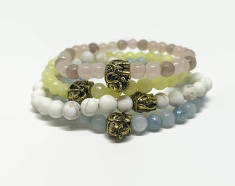 Pewter Elephant Gemstone Beaded Bracelets