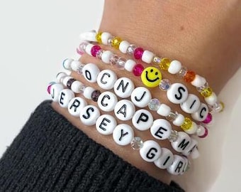 Personalized Jersey Shore Beaded Bracelet, Custom Summer Jewelry