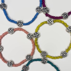 Seed Bead Bracelets with Silver Flower Charms