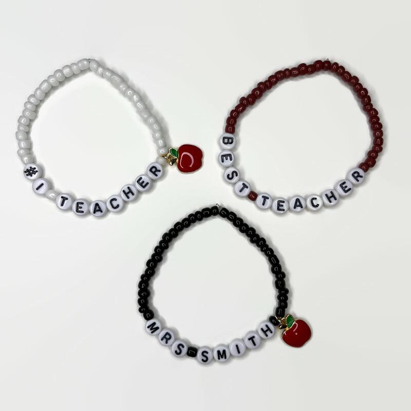 Personalized Teacher Bracelet With Apple Charm, Gift for Teacher - Etsy