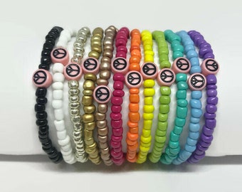 Peace Sign Beaded Bracelet