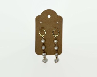 Freshwater Pearl Huggie Dangle Earrings
