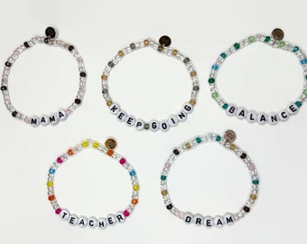 Custom Word Bracelet with Crystal Beads