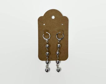 Silver Ball Huggie Dangle Earrings