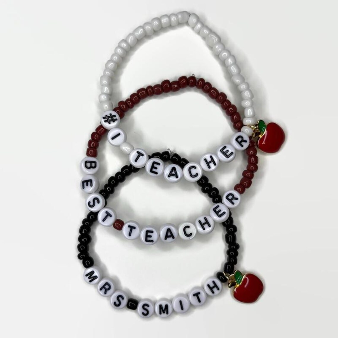 Personalized Teacher Bracelet With Apple Charm, Gift for Teacher - Etsy