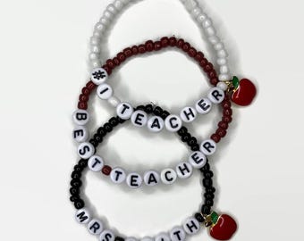 Personalized Teacher Bracelet with Apple Charm, Gift for teacher