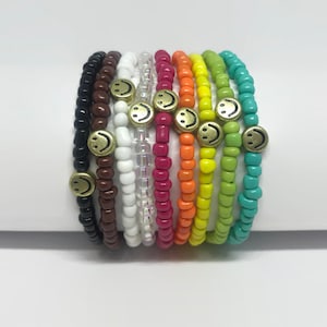Bronze Smiley Face / Smiley Face Bracelet / Smiley Face Bead / Trendy Bracelet / Beaded Smiley Face Bracelet