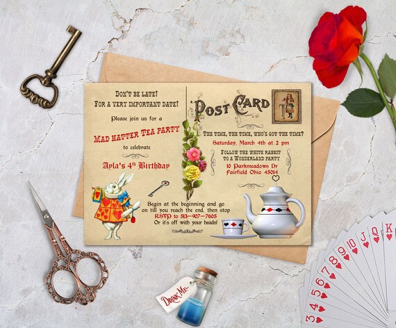 Alice Au Pays Des Merveilles Mad Hatter Tea Party Invitation Etsy