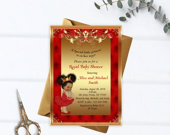 Princess Baby Shower Invitation, Little Princess Baby Shower Invite, Red and Gold, Royal Baby Shower - Printable, Digital file, BSG04