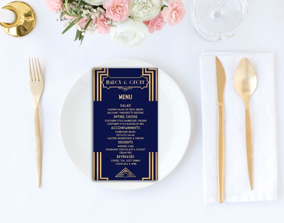 Printable Menu Template Wedding Menu Template Art Deco Great - Etsy