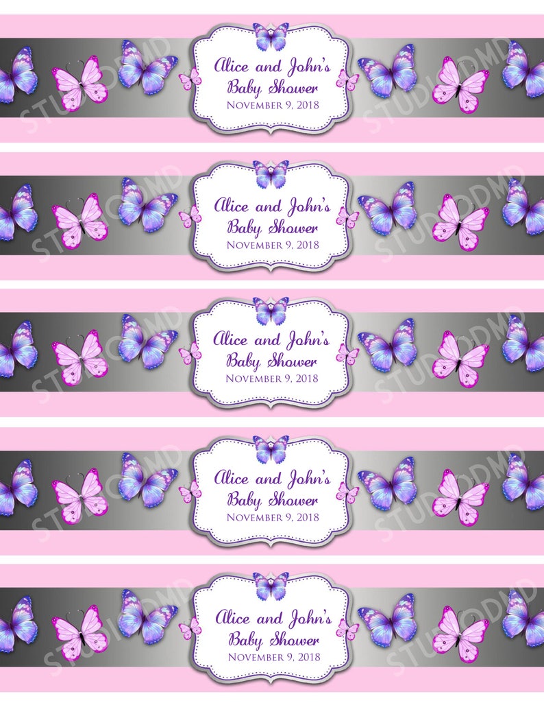 Printable Baby Shower Water Bottle Labels Butterflies Bottle - Etsy