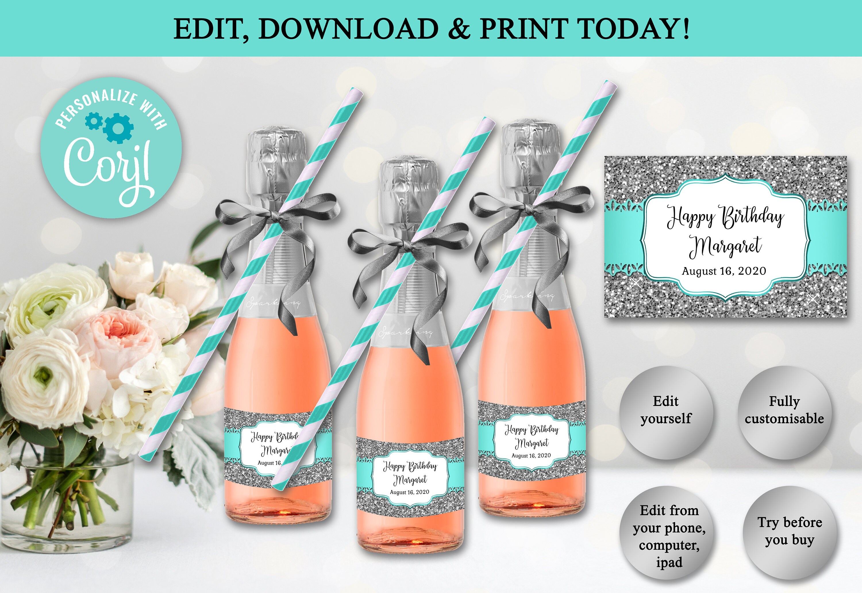 Mini Champagne Or Wine Bottle Labels H 2 x W 3 | Etsy