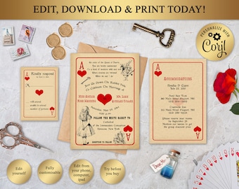 Alice in Wonderland Wedding Invitation, Mad Hatter Invitation, Wonderland Wedding, Playing Card Wedding Invitе, Printable Or Printed, AW02