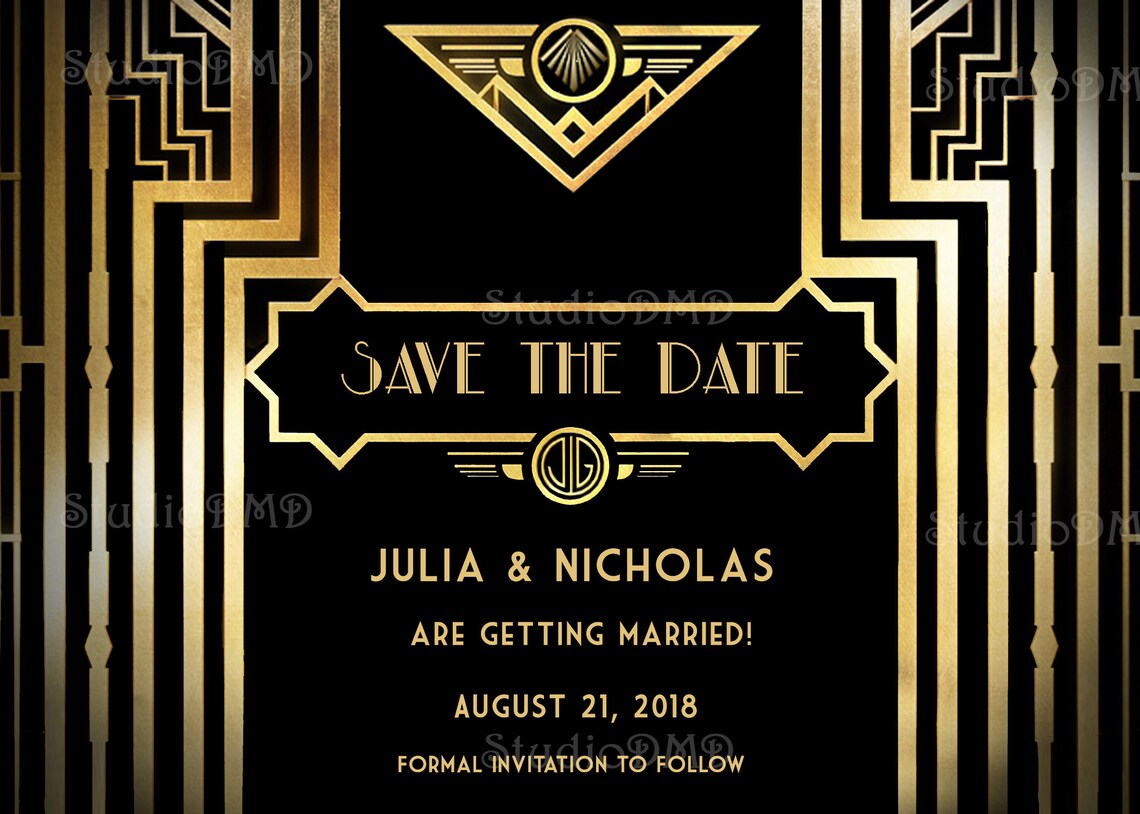 Great Gatsby Style Art Deco Save the Date Card Roaring Etsy