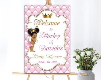 Printable Welcome Baby Sign or Backdrop, It's a Girl, Little Princess Baby Shower, Royal Baby Shower, Pink, Gold - Digital File, BSG05