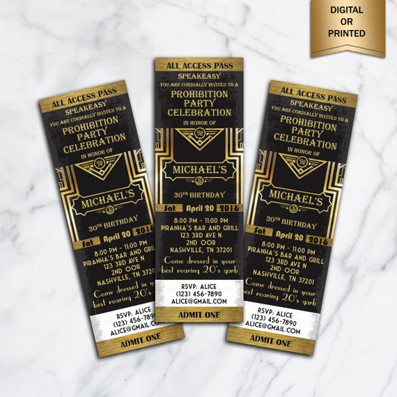 Great Gatsby Birthday Invitation Vintage Black And Gold Etsy Singapore