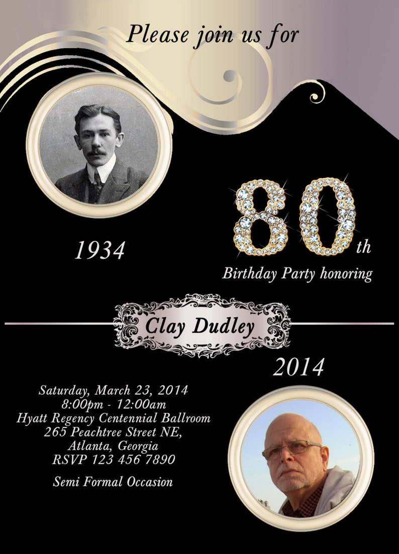 80th Birthday Invitation Adult Birthday Party Invitation - Etsy