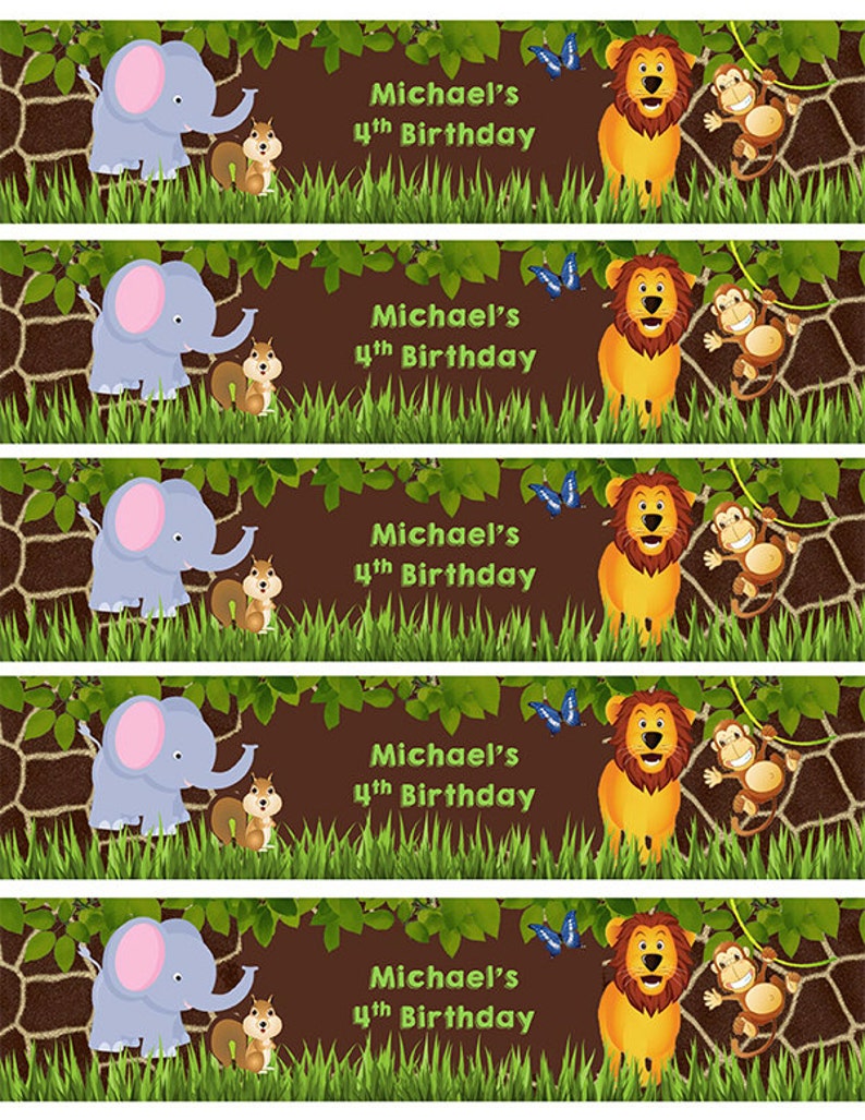 printable jungle animal safari water bottle labels for boy