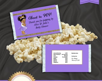 Printable Microwave Popcorn Wrapper, Ready to Pop, Little Princess, Lavender, EDITABLE text, DOWNLOAD Instantly Word Format, BS53