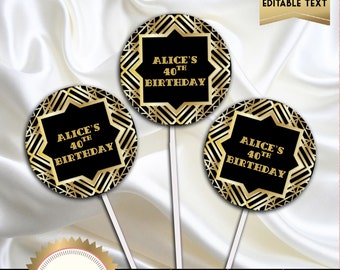 Great Gatsby Art Deco Cupcake Toppers Stickers Labels Black - Etsy