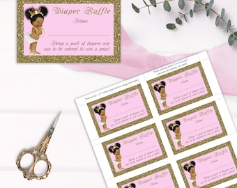 Diaper Raffle Card, Printable Diaper Raffle Card, Little Princess, Royal Baby Shower, Baby Girl, Pink Gold White - Instant Download, BSPG01