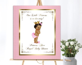 Printable Welcome Baby Sign or Backdrop, It's a Girl, Little Princess Baby Shower, Royal Baby Shower, Poster, Pink Gold - Digital File, BS13