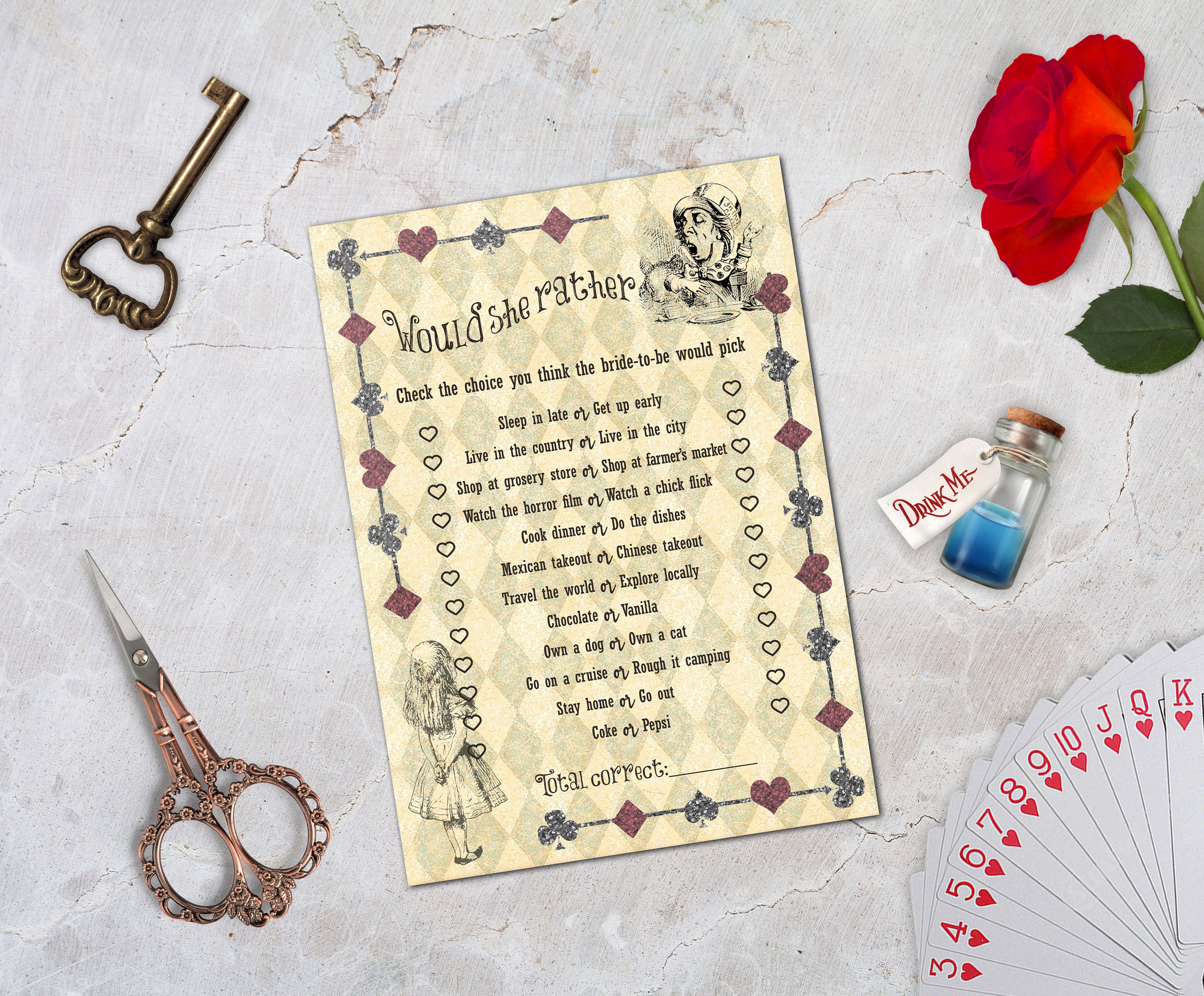 Would She Rather Printable Bridal Shower Game Alice In Etsy Would She Rather Printable Bridal Shower Game Alice In Etsy