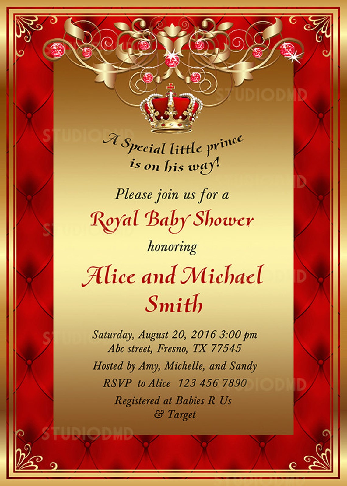 Printable Royal Baby Shower Invitation Regal Red Gold Card Etsy