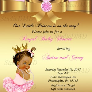 Princess Baby Shower Invitation, Little Princess Baby Shower Invite, Baby Girl, Royal Baby Shower, Pink Gold Printed Or Digital file, BS12 image 3