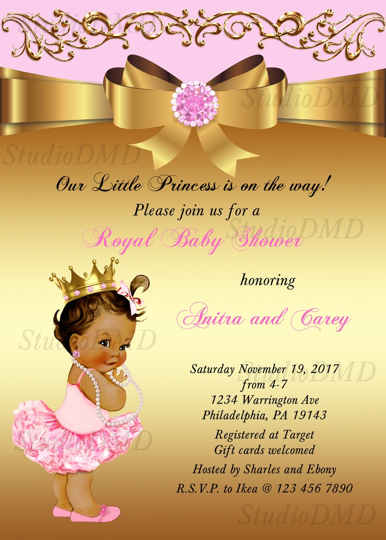 Princess Baby Shower Invitation, Little Princess Baby Shower Invite, Baby Girl, Royal Baby Shower, Pink Gold Printed Or Digital file, BS12 image 3