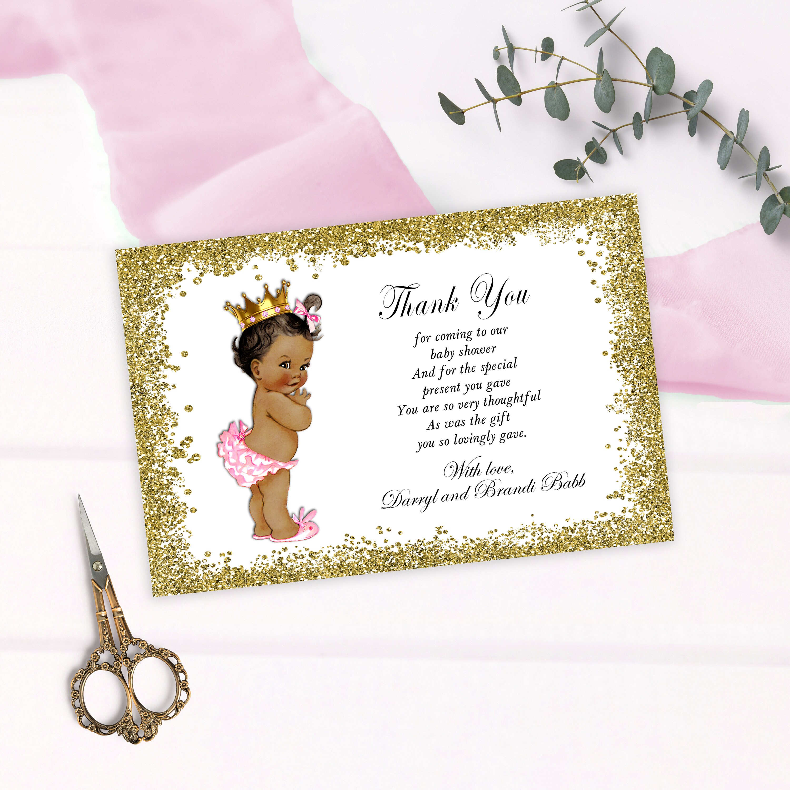 printable baby shower thank you card little princess royal etsy printable baby shower thank