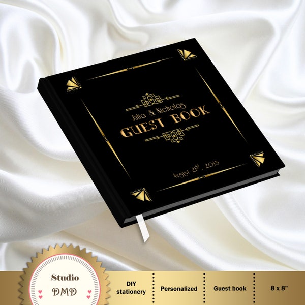 Livre d’or de mariage, Livre d’or de mariage personnalisé alternatif, Personnalisé, Inspiré de Great Gatsby, Art déco, Roaring 20's, Noir et or, GG01