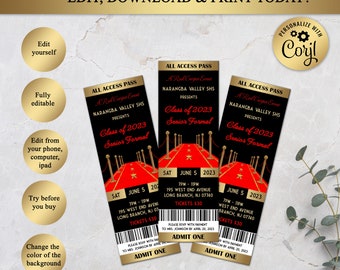 Printable Red Carpet Prom Invitation, Red Carpet Affair Invitation, Red Carpet Gala, Red Carpet Birthday - Editable in Corjl, RC01