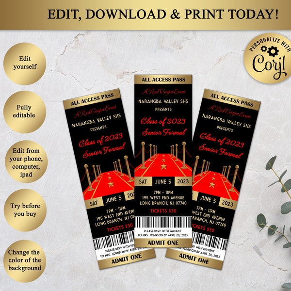 Printable Red Carpet Prom Invitation, Red Carpet Affair Invitation, Red Carpet Gala, Red Carpet Birthday - Editable in Corjl, RC01