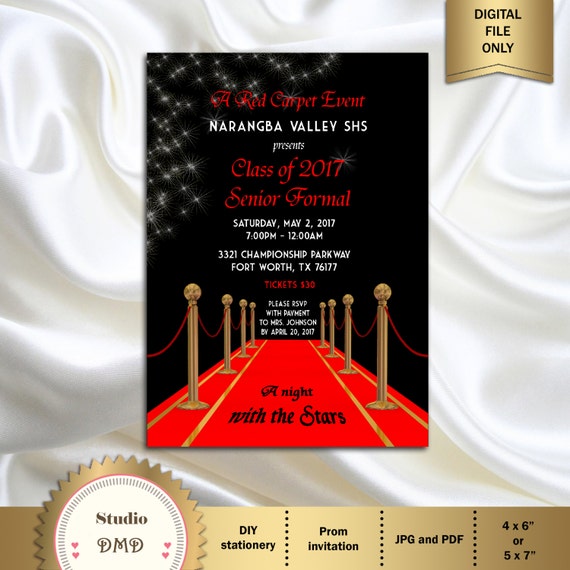 Printable Red Carpet Prom Invitation Red Carpet Affair Etsy