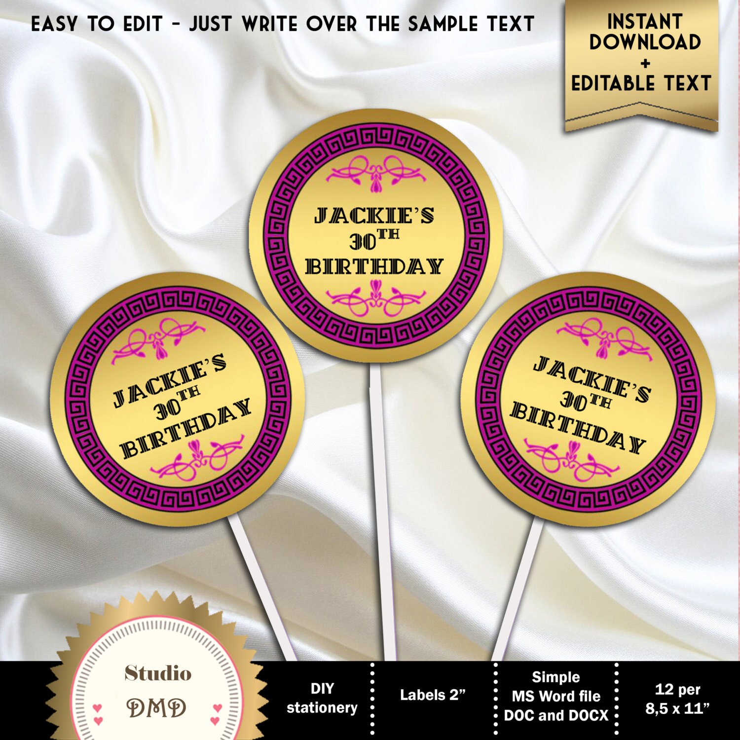 Great Gatsby Art Deco Cupcake Toppers Stickers Labels | Etsy