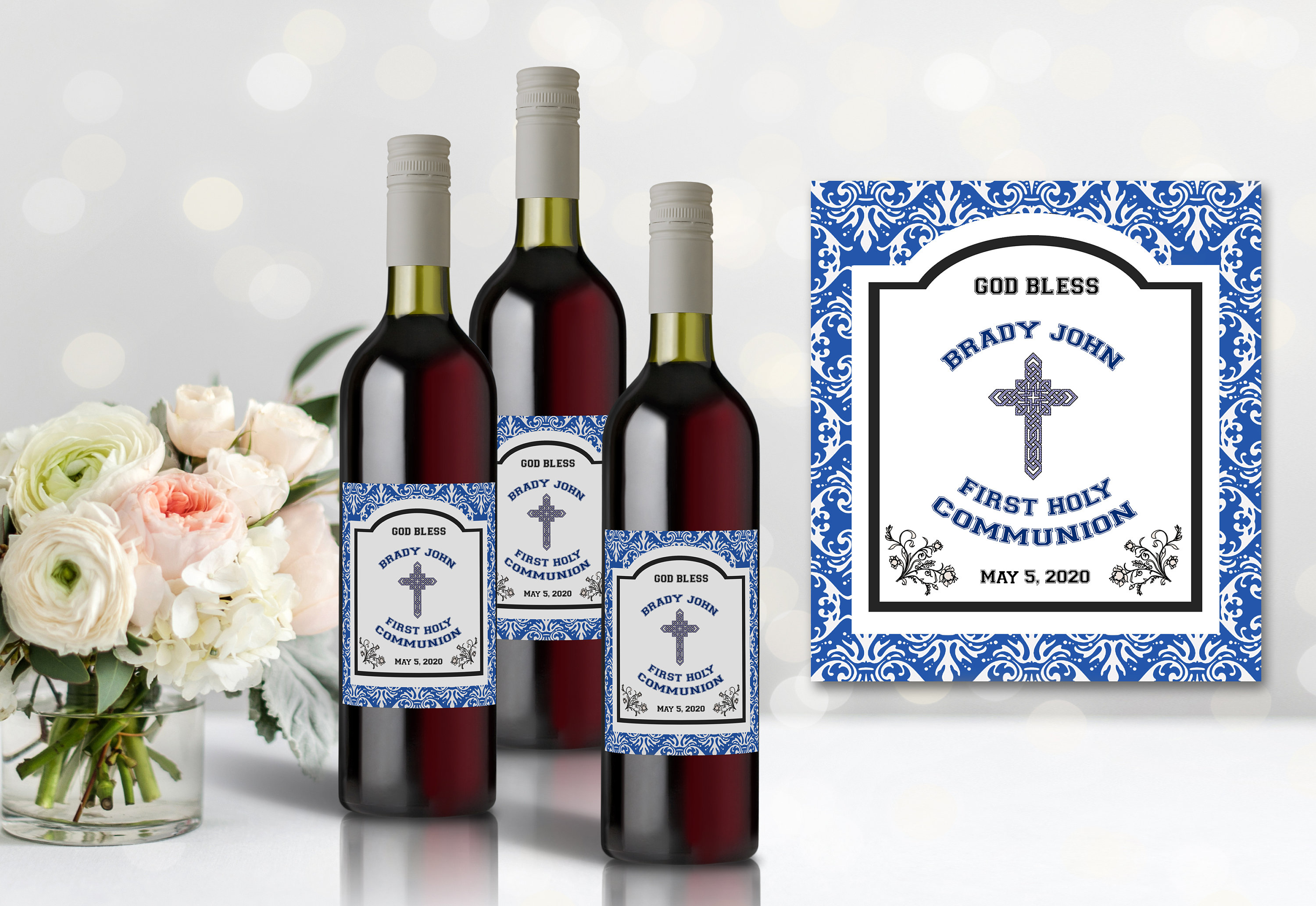 Sticker mini bouteille en verre communion initiale - Communion