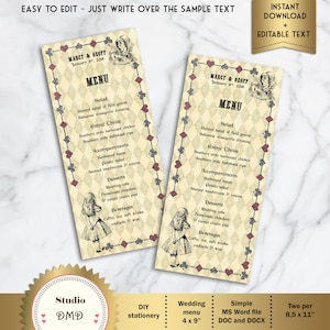 Printable Menu Card Template, Alice in Wonderland, Wedding, Birthday ...