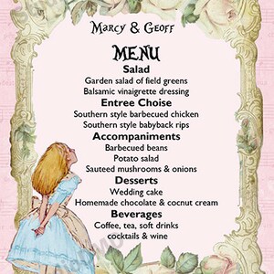 Printable Menu Card Template, Alice in Wonderland, Mad Hatter Tea Party ...