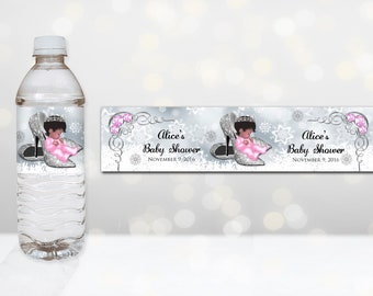 Printable Baby Shower Water Bottle Labels, Winter Wonderland Baby Shower, Pink, Digital File, EDITABLE text, Microsoft® Word Format, BSWG03